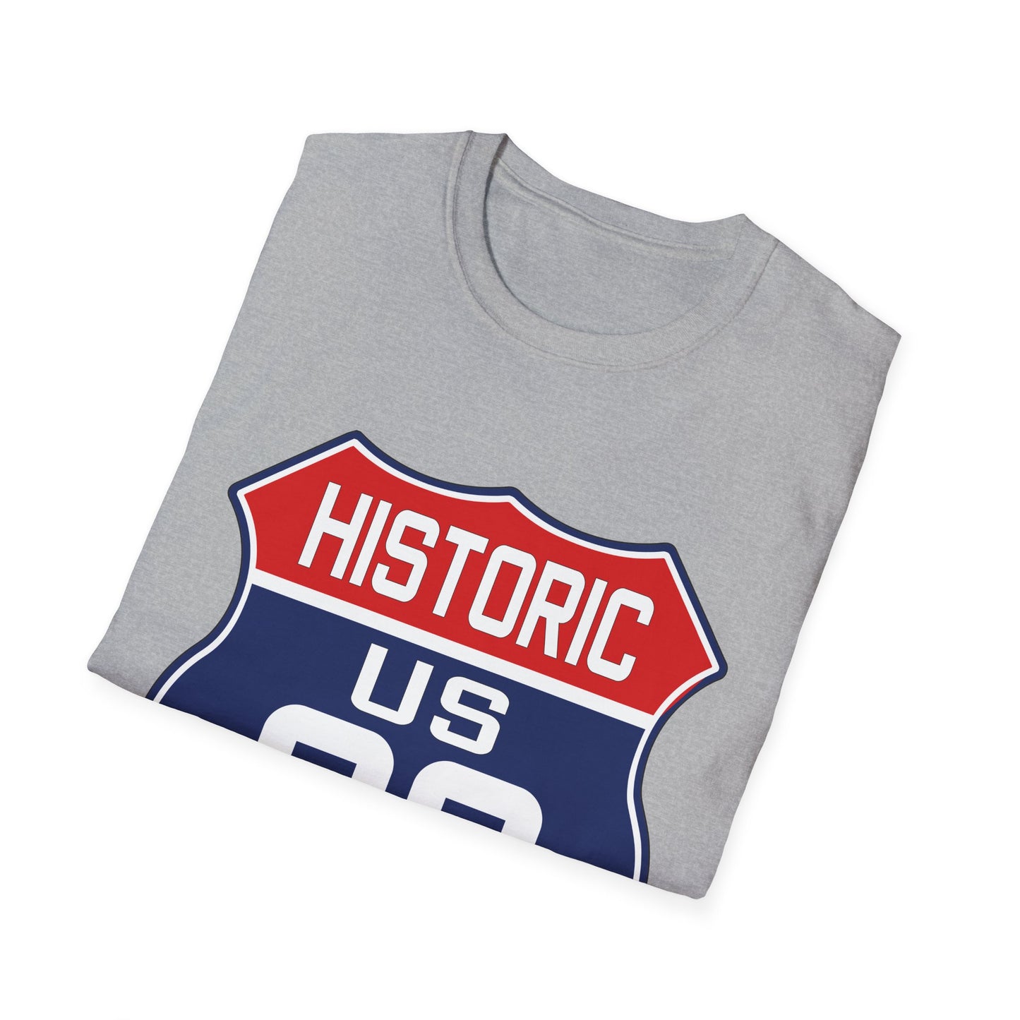 Patriotic Route 66 Tee in Red, White and Blue Unisex Softstyle T-Shirt