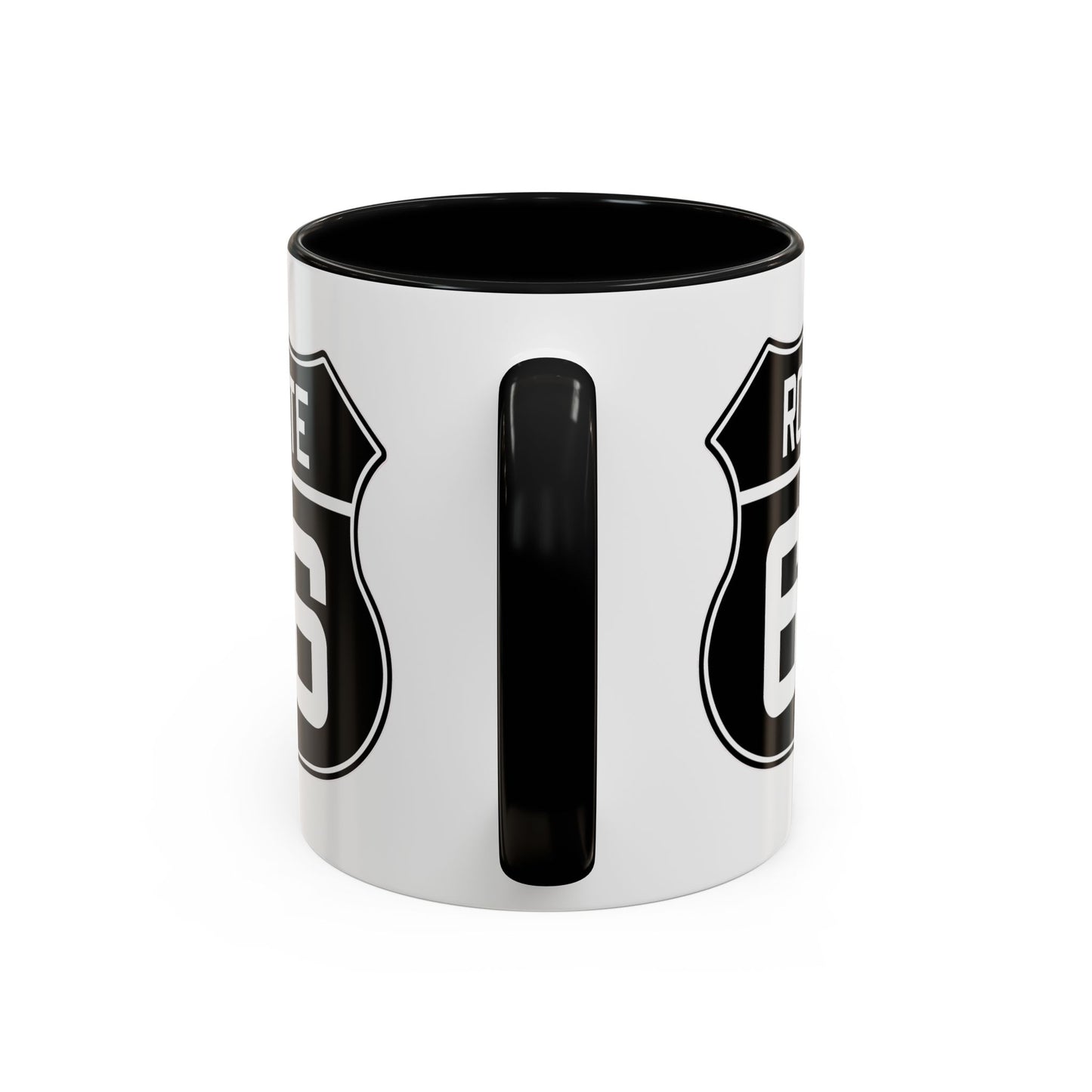 Coffee Mug Black and White Route 66 Highway Shield Design