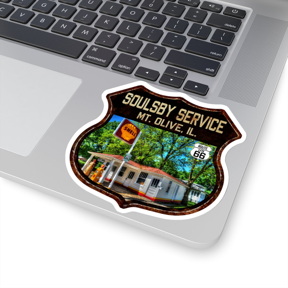 Sticker Soulsby Service Station Route 66 Illinois Shield Kiss-Cut Stickers