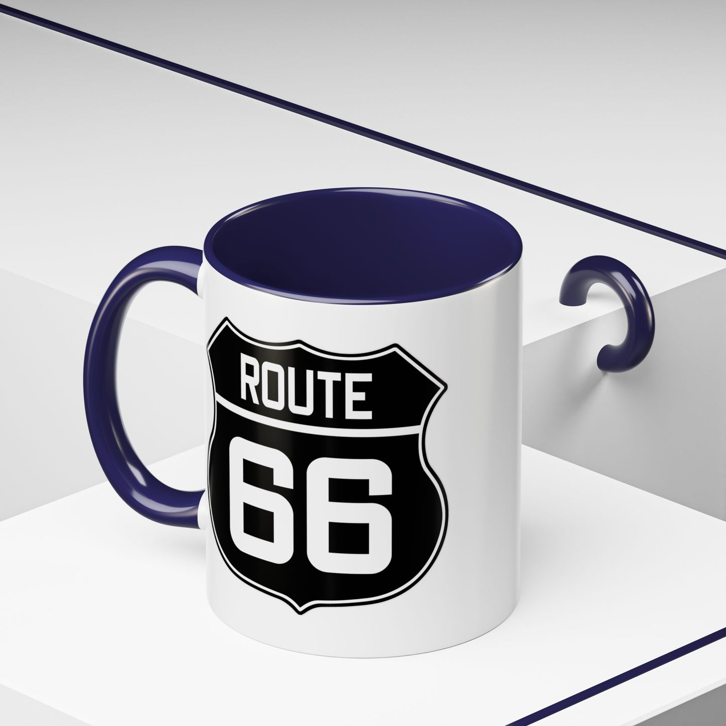 Coffee Mug Black and White Route 66 Highway Shield Design