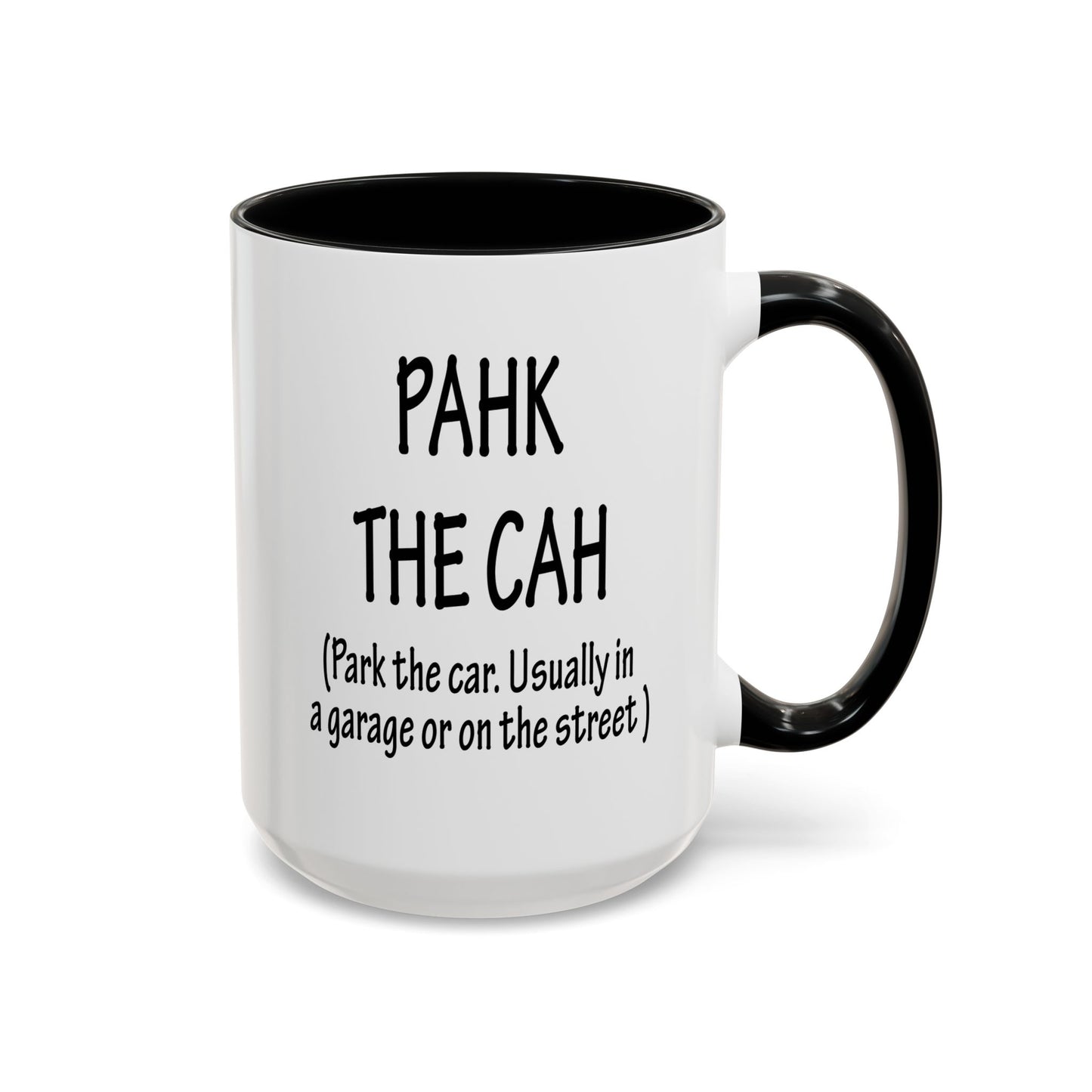 Accent Coffee Mug, Boston Pahk the Cah Funny Gift, Massachusetts Souvenir Cup, Tea Drinker Present, Office Desk Decor, Unique White Ceramic