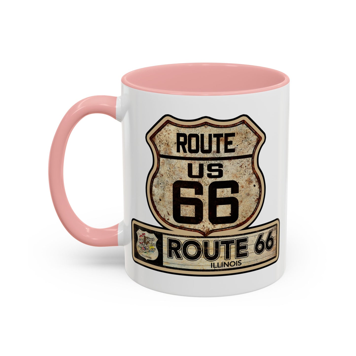 Mug, Vintage Route 66 Shield with Illinois State flag Coffee Cup, Gift for Traveler, Illinois Souvenir Drinkware, Route 66 Collector Mug,