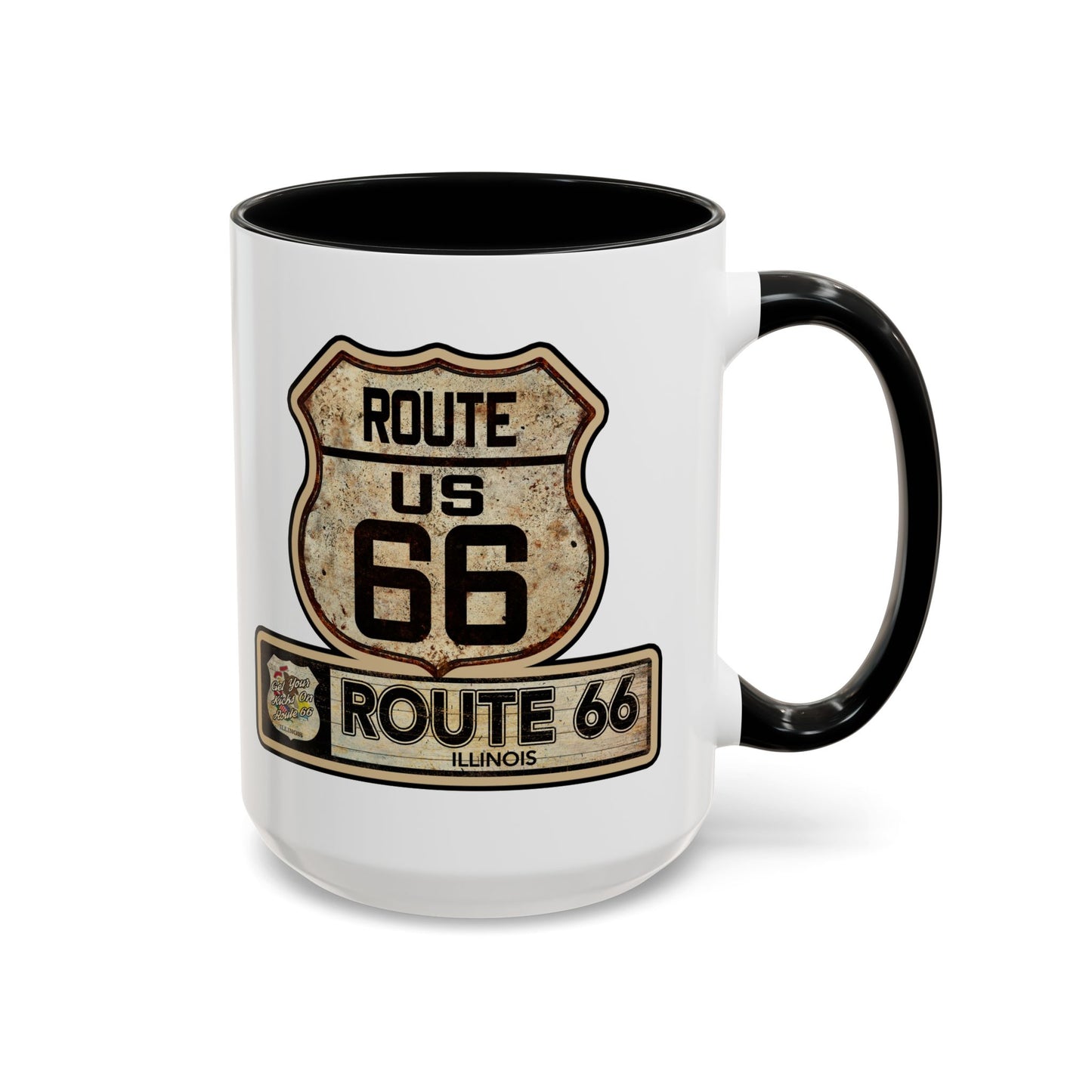 Mug, Vintage Route 66 Shield with Illinois State flag Coffee Cup, Gift for Traveler, Illinois Souvenir Drinkware, Route 66 Collector Mug,