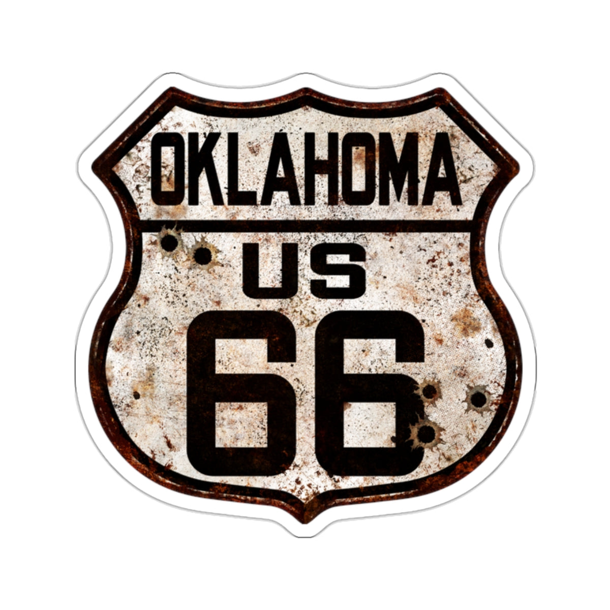 Sticker Vintage Oklahoma Route 66 Shield with Bullet Holes Kiss-Cut Stickers