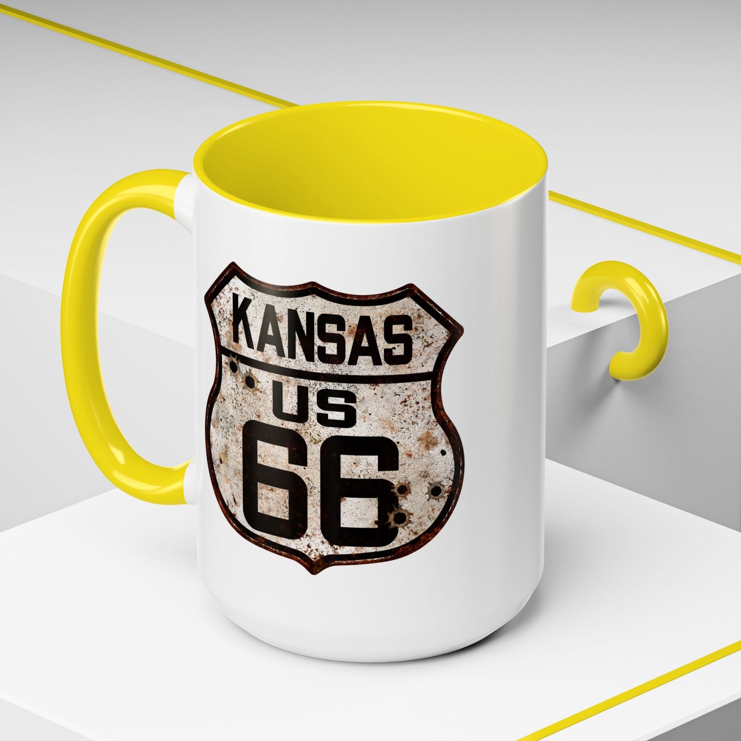 Mug Vintage Rusty Route 66 Highway Shield Kansas Route 66 Gift 11oz, 15oz